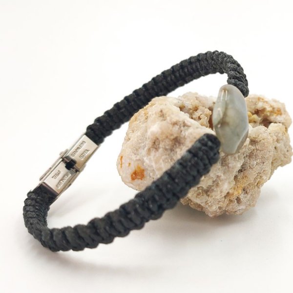 Bracelet corde tissée avec pierre en agate bleue