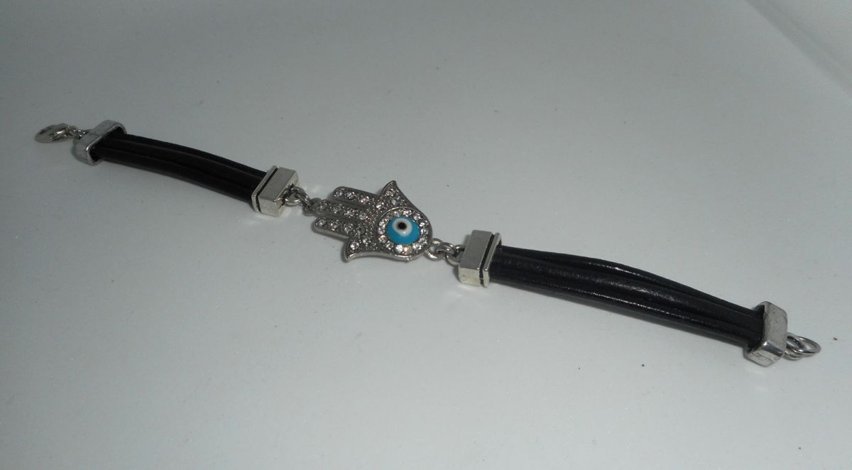 Bracelet cuir multi-rangs avec main
