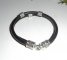 Bracelet en cuir noir double rangs avec perles en métal argent