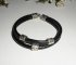 Bracelet en cuir noir double rangs avec perles en métal argent