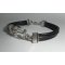 Bracelet cuir noir multi-rangs avec ancre en métal argent