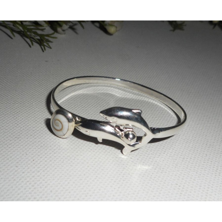 Bracelet avec double dauphins et oeil de Ste Lucie en argent 925