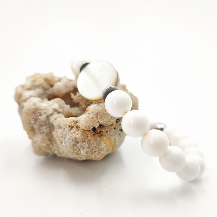 Bracelet homme en coquillage blanc et palet de nacre