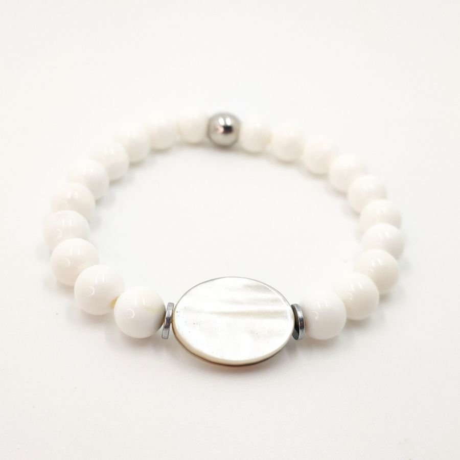 Bracelet homme en coquillage blanc et palet de nacre