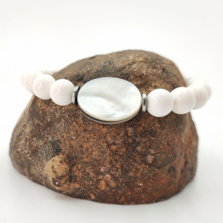 Bracelet homme en coquillage blanc et palet de nacre