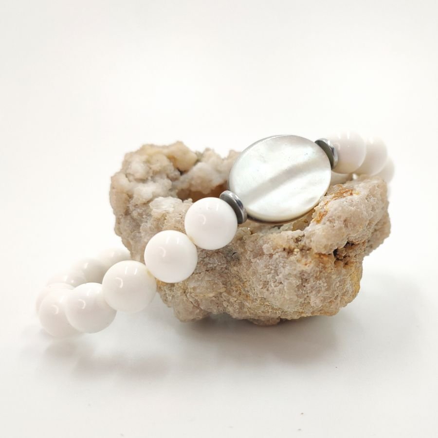 Bracelet homme en coquillage blanc et palet de nacre