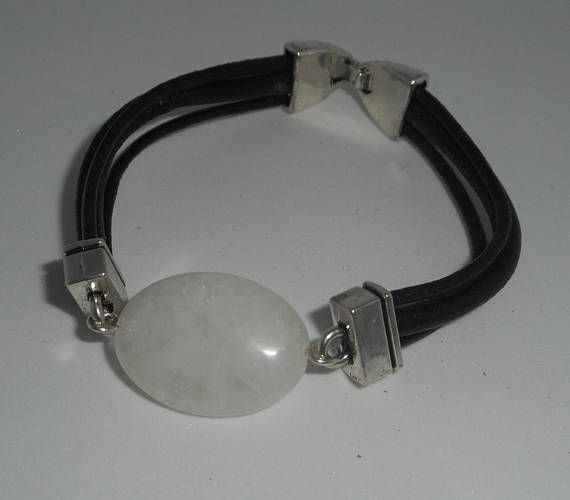 Bracelet homme cuir multi-rangs avec pierre en cristal de roche blanc