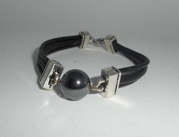 Bracelet homme cuir multi-rangs avec pierre en hématite