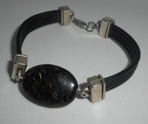 Bracelet homme cuir multi-rangs avec pierre en astrophilite