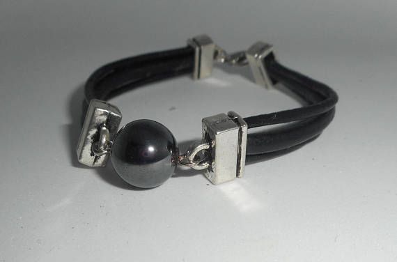 Bracelet homme cuir multi-rangs avec pierre en hématite