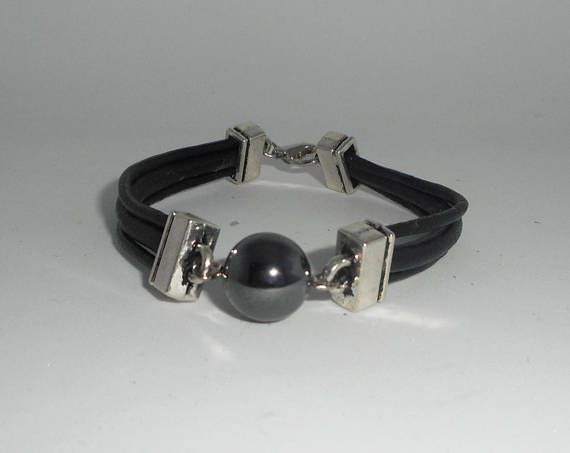 Bracelet homme cuir multi-rangs avec pierre en hématite