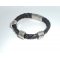 Bracelet homme double rangs de simili cuir noir avec gros passant en métal argent