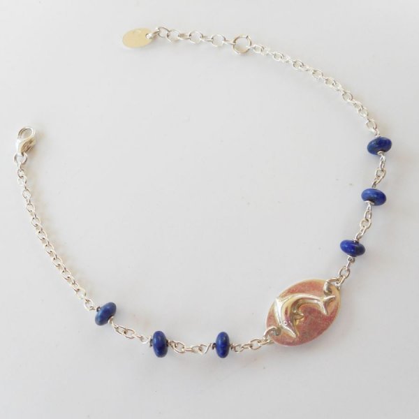 Bracelet médaille dauphin avec pierres bleues sur chaine argent 925
