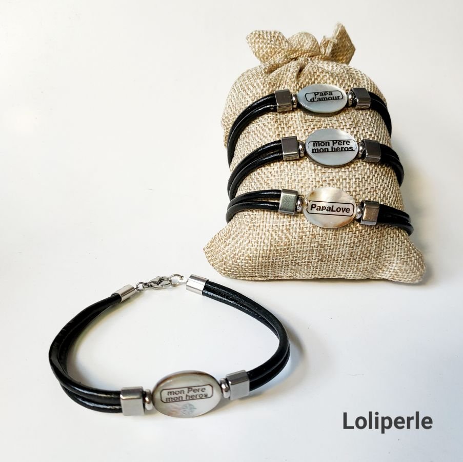 Bracelet nacre personnalisée sur cuir