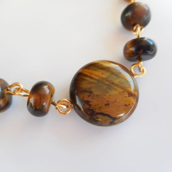Bracelet en oeil de tigre et acier inox