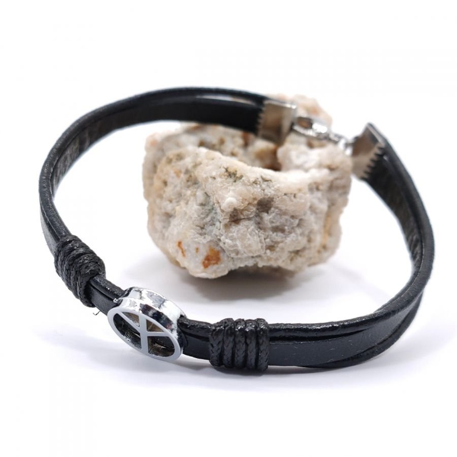 Bracelet peace and love sur cordon de cuir 