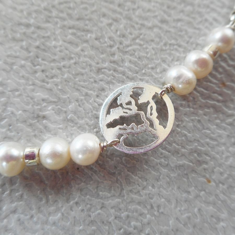 Bracelet en perles de culture avec arbre de vie en argent 925
