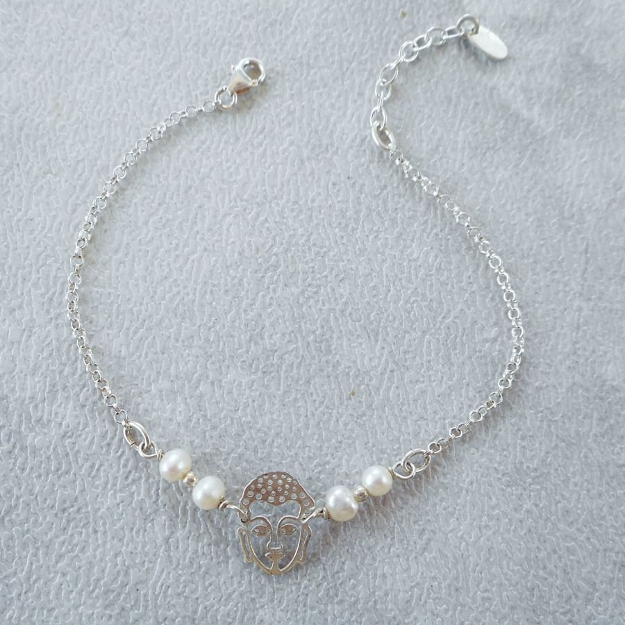 Bracelet en perles de culture avec bouddha en argent 925