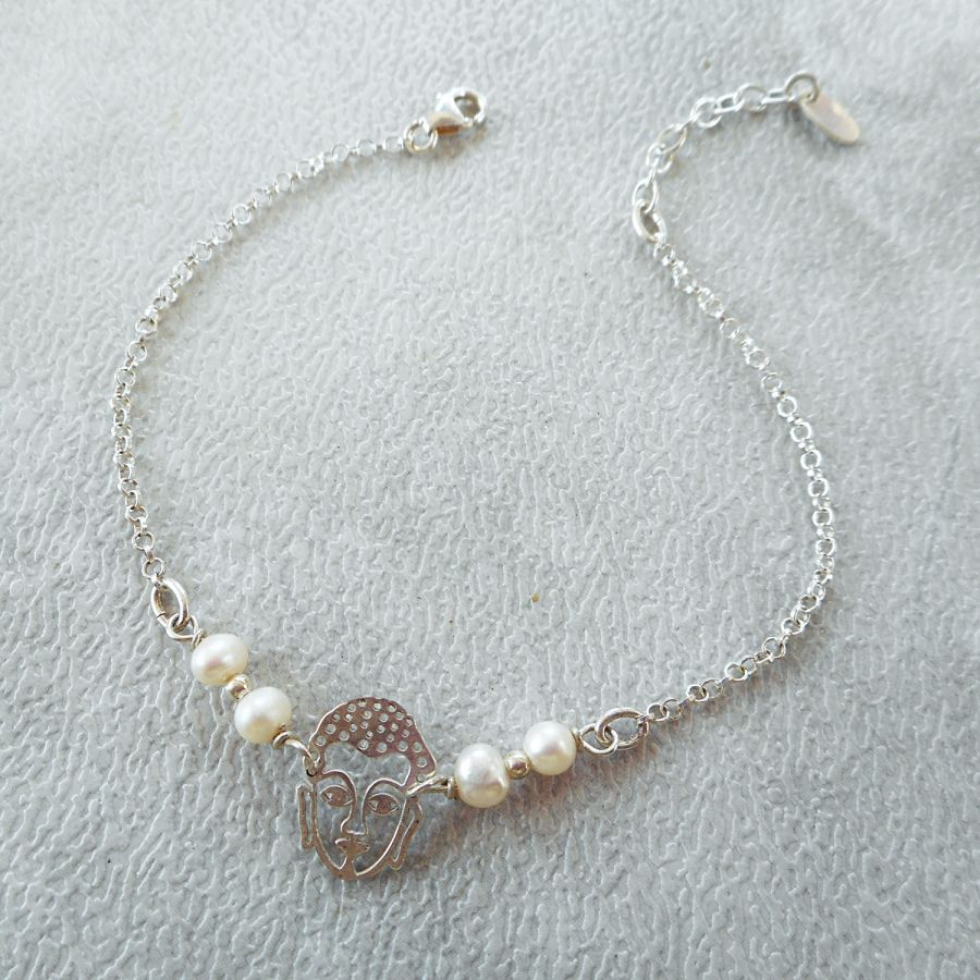 Bracelet en perles de culture avec bouddha en argent 925