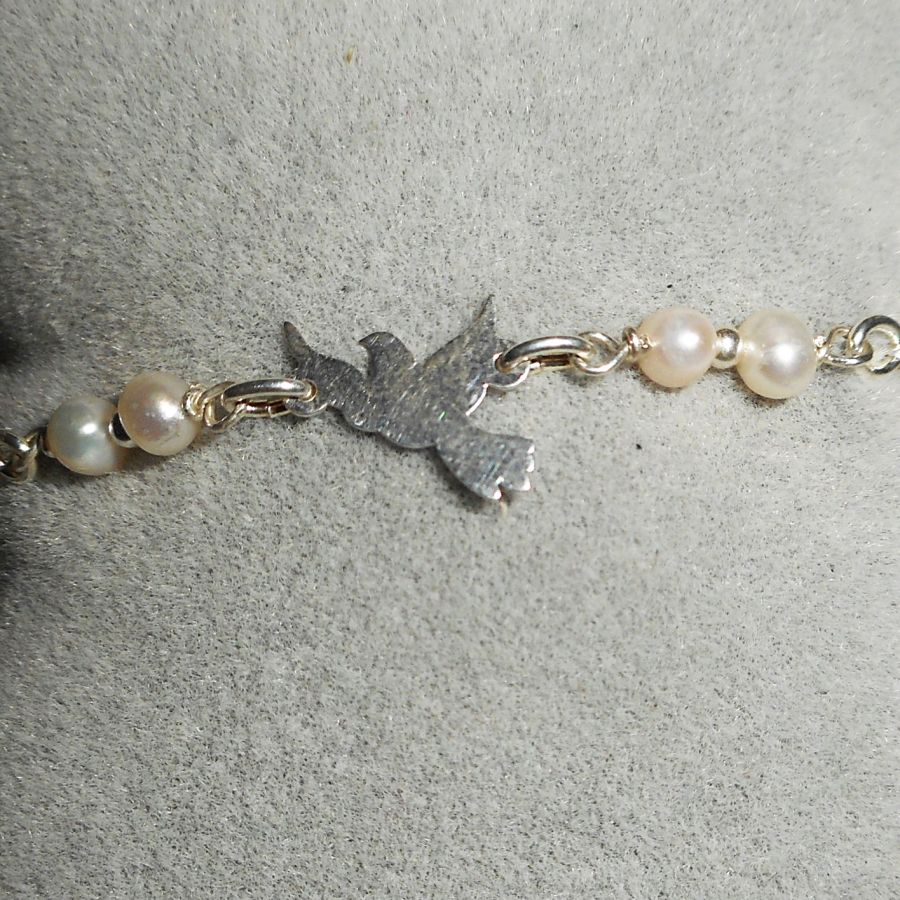 Bracelet en perles de culture avec colombe en argent 925