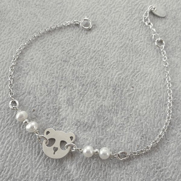 Bracelet en perles de culture avec panda en argent 925