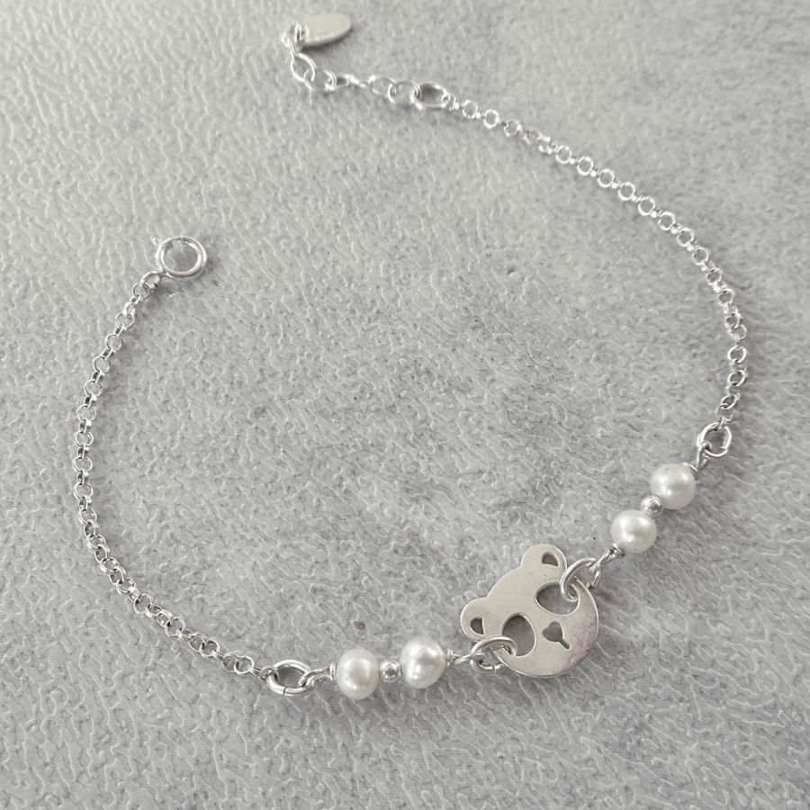 Bracelet en perles de culture avec panda en argent 925