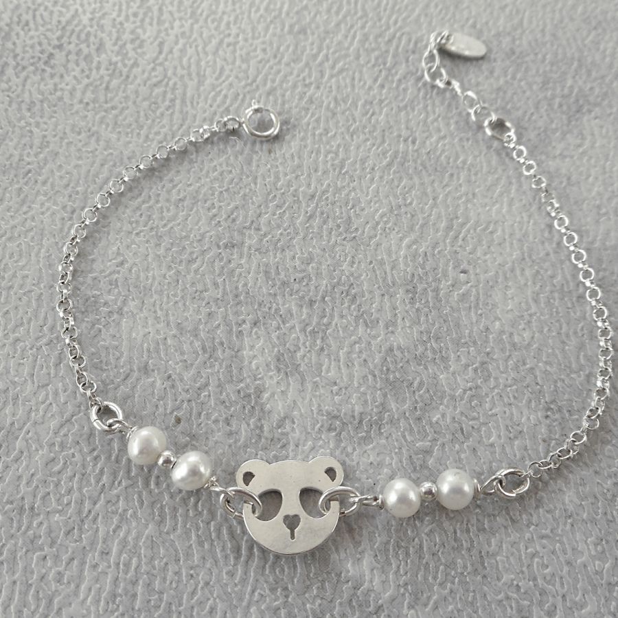 Bracelet en perles de culture avec panda en argent 925