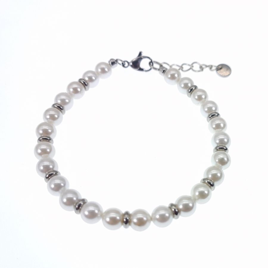 Bracelet en perles de cultures blanches et acier inox