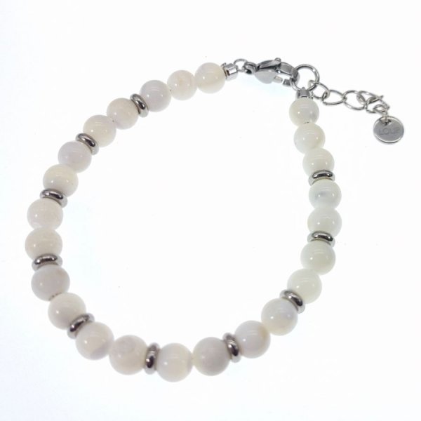 Bracelet en perles de nacre blanche et acier inox