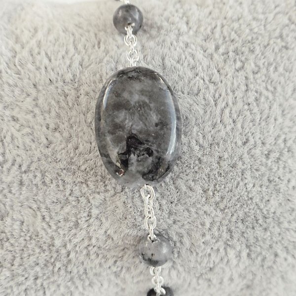 Bracelet en pierre de labradorite grise sur chaine argent 925