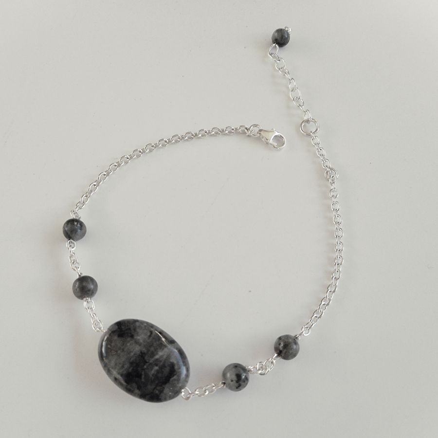 Bracelet en pierre de labradorite grise sur chaine argent 925