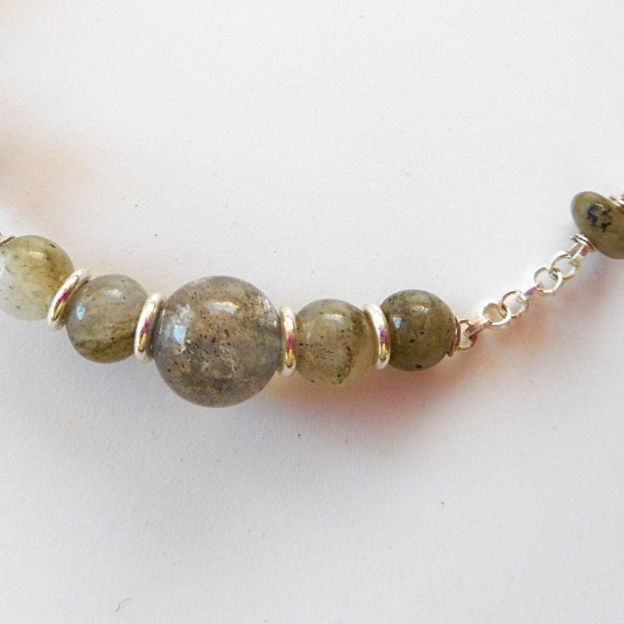 Bracelet en pierre de labradorite verte sur chaine argent 925