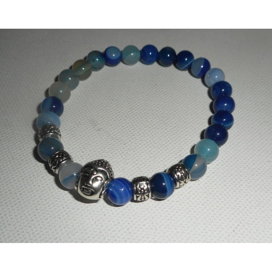 Bracelet en pierres d'agates bleues et bouddha argent