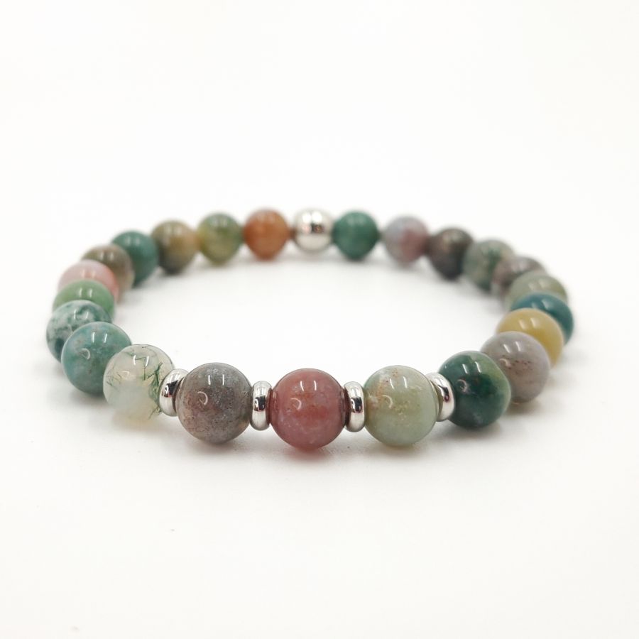 Bracelet en pierres d'agates indiennes et acier inoxydable