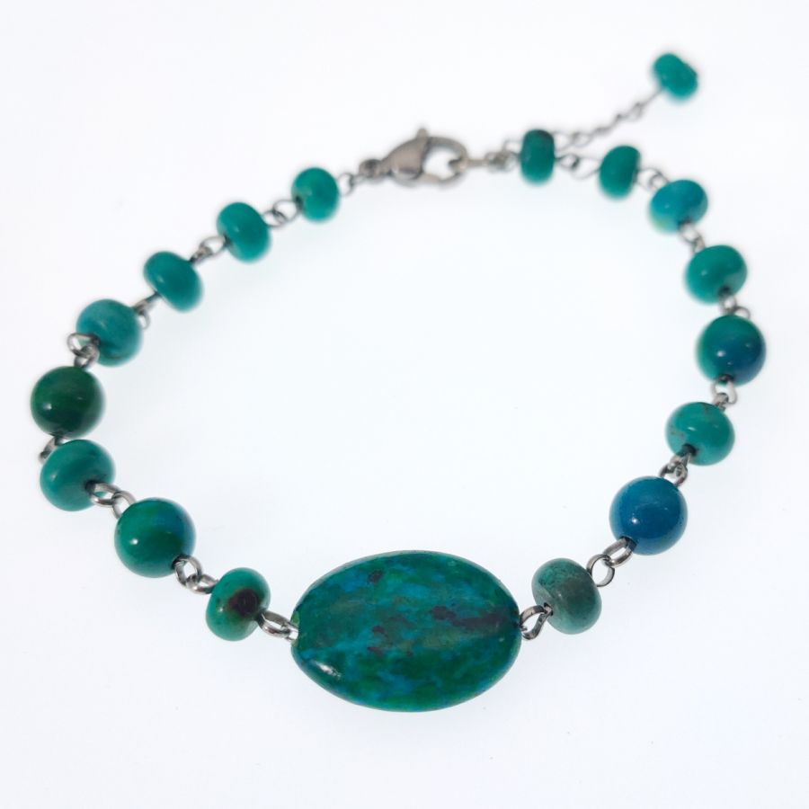 Bracelet en pierres de chrysocolle vert turquoise