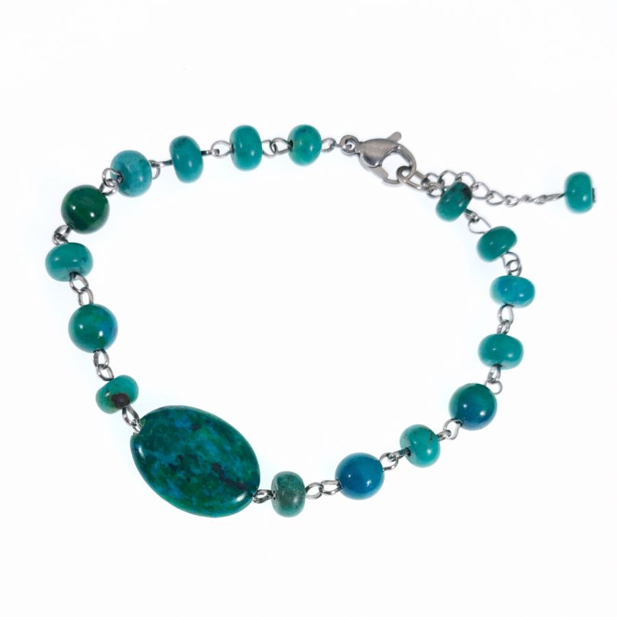 Bracelet en pierres de chrysocolle vert turquoise