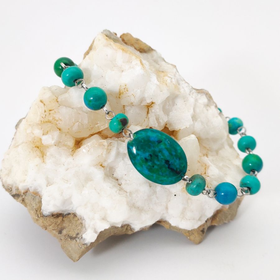 Bracelet en pierres de chrysocolle vert turquoise