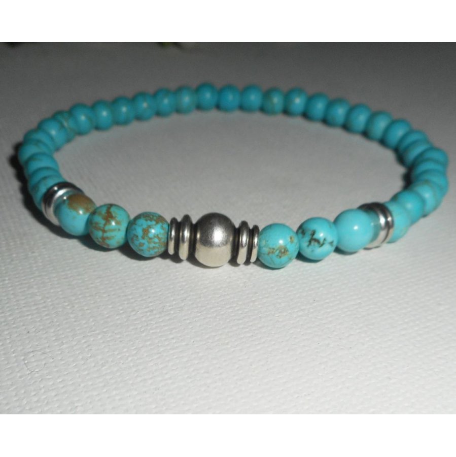 Bracelet en pierres de howlite turquoise avec perle argent