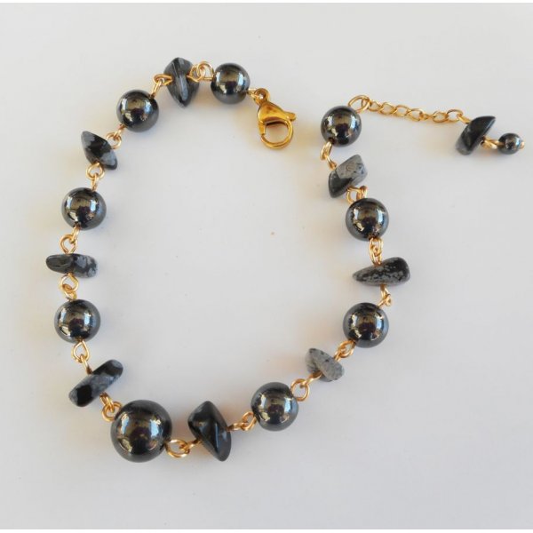 Bracelet en pierres d'hématite et obsidienne