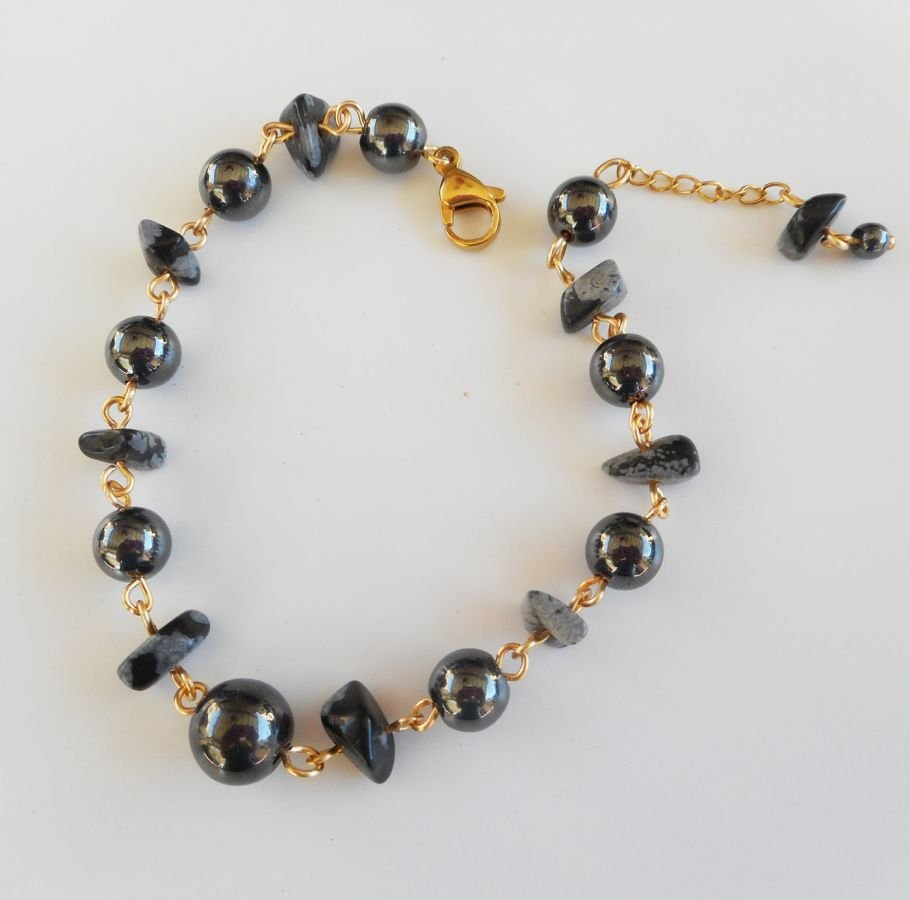 Bracelet en pierres d'hématite et obsidienne