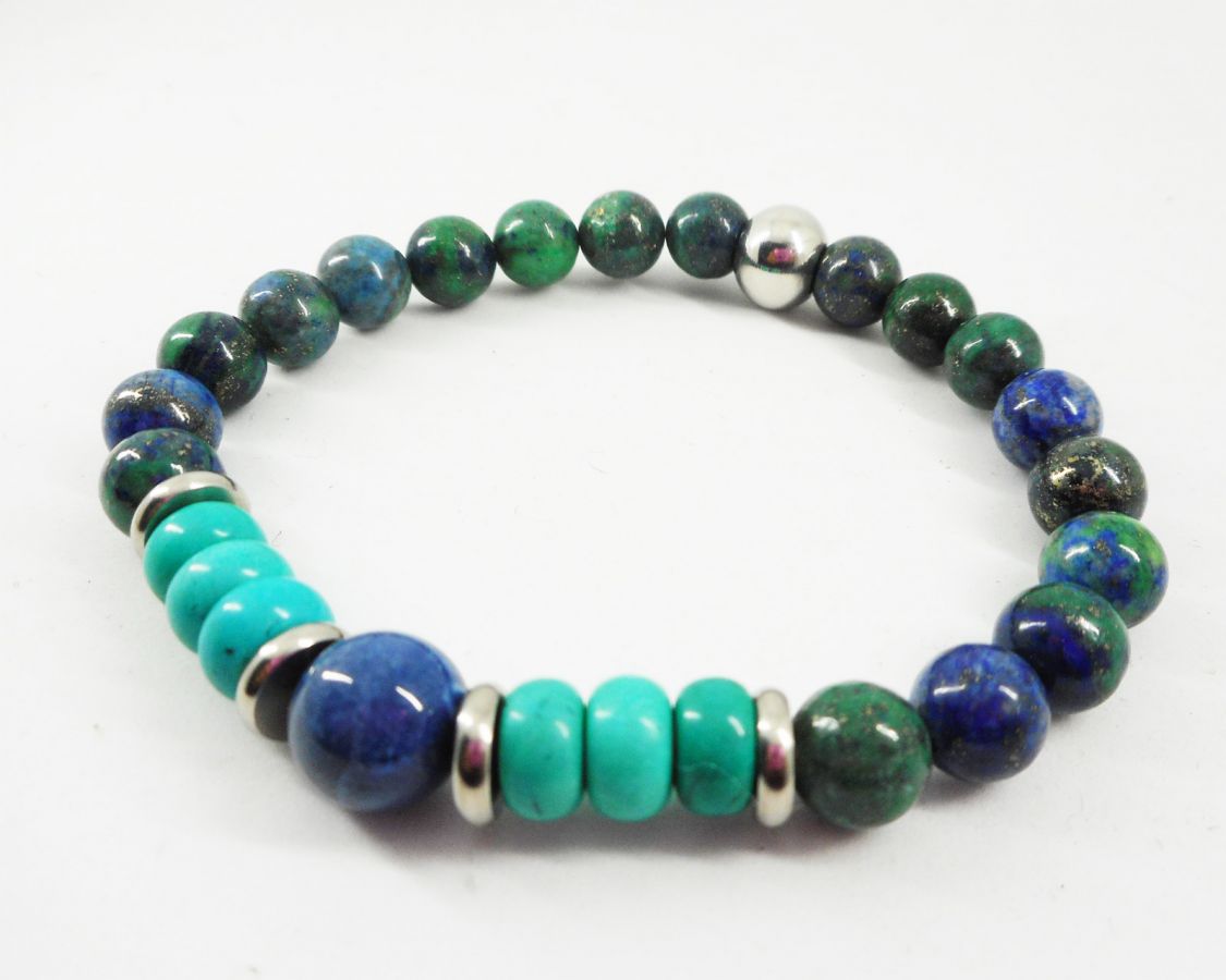 Bracelet en pierres de lapis lazuli et turquoise avec perles en acier inoxydable