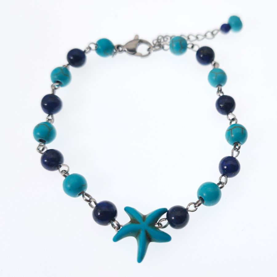 Bracelet en pierres de Lapis et Turquoise avec étoile de mer bleue