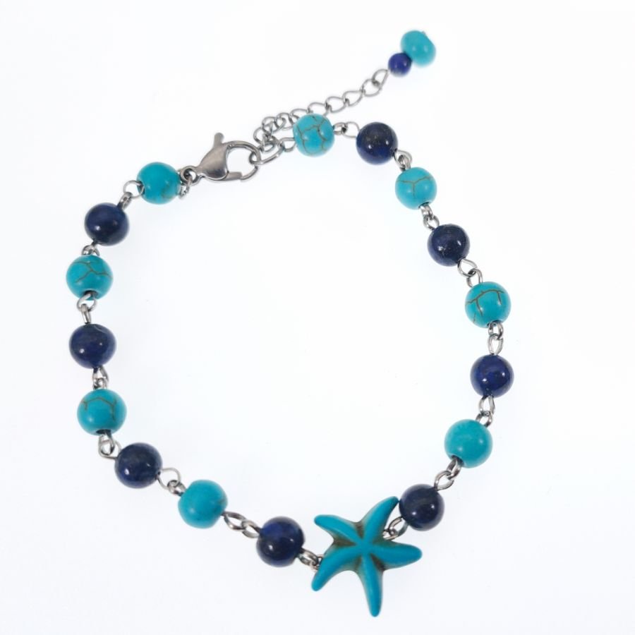 Bracelet en pierres de Lapis et Turquoise avec étoile de mer bleue