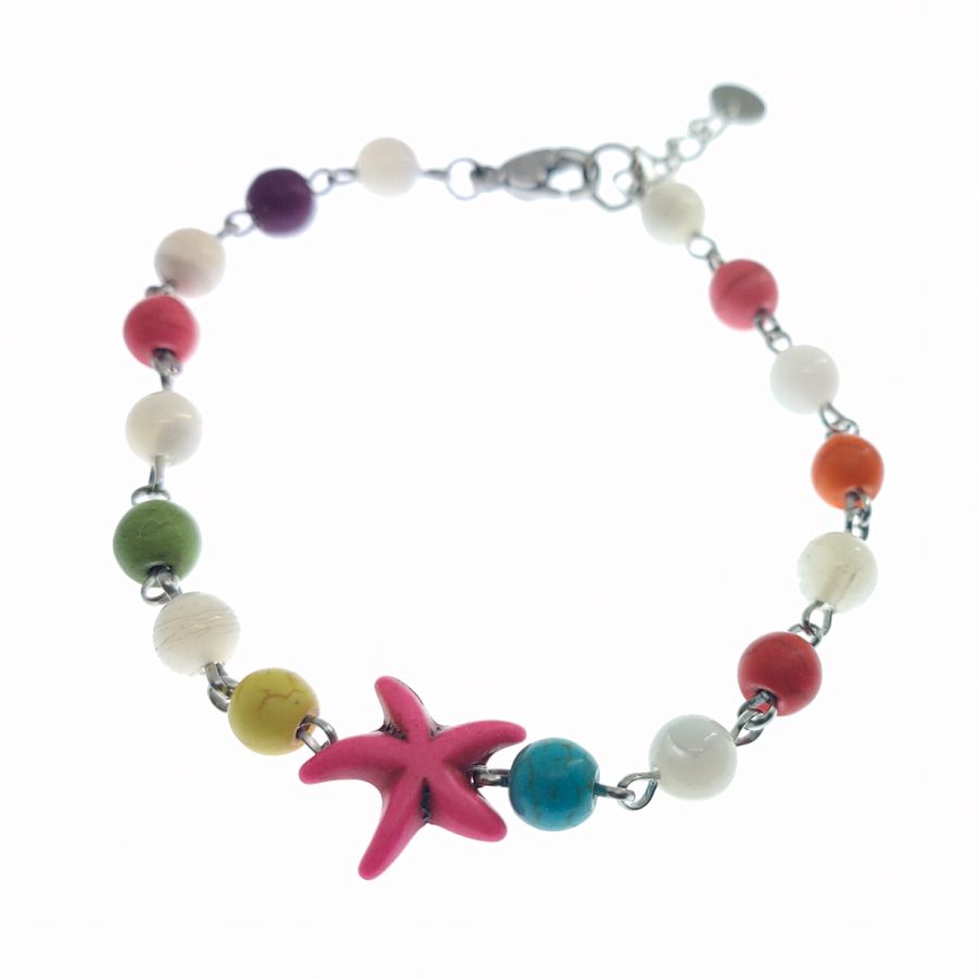 Bracelet en pierres multicolores avec étoile de mer rose