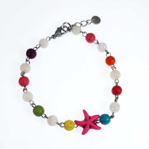 Bracelet en pierres multicolores avec étoile de mer rose