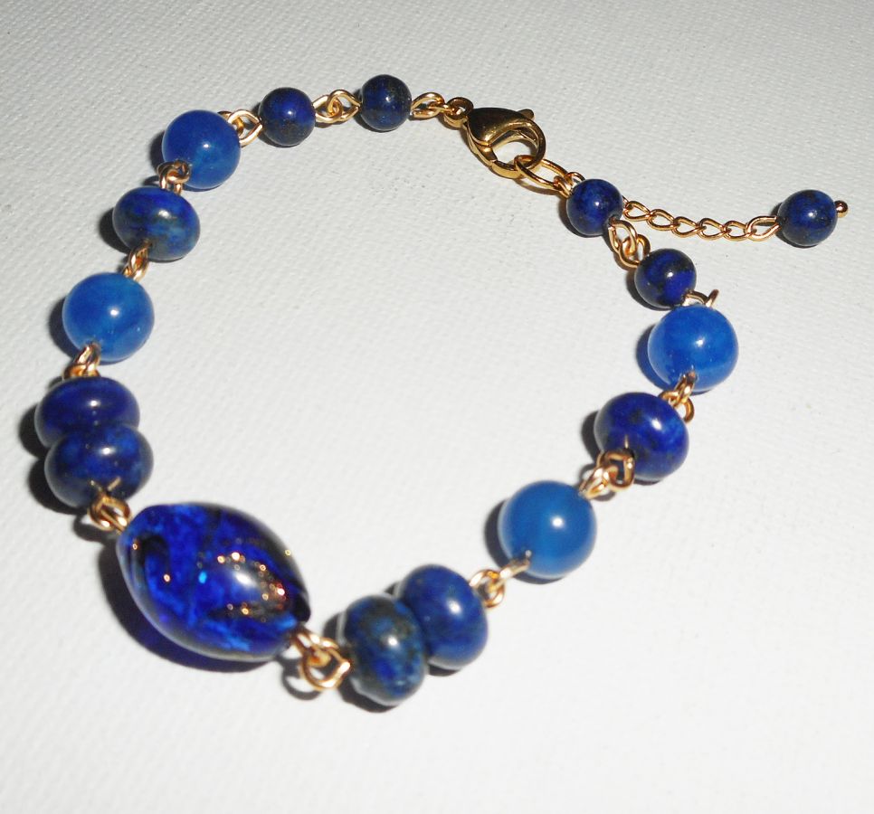 Bracelet en Verre de Murano et pierres semi-précieuses bleu