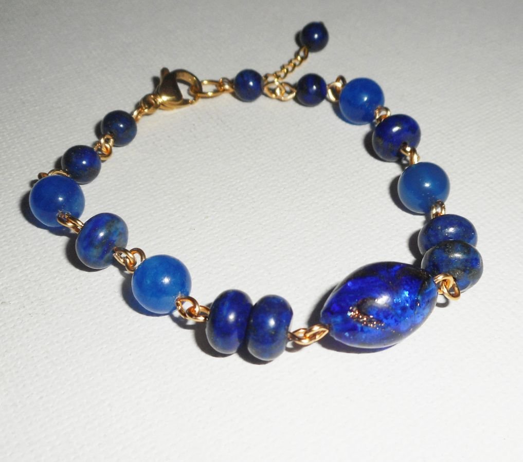 Bracelet en Verre de Murano et pierres semi-précieuses bleu