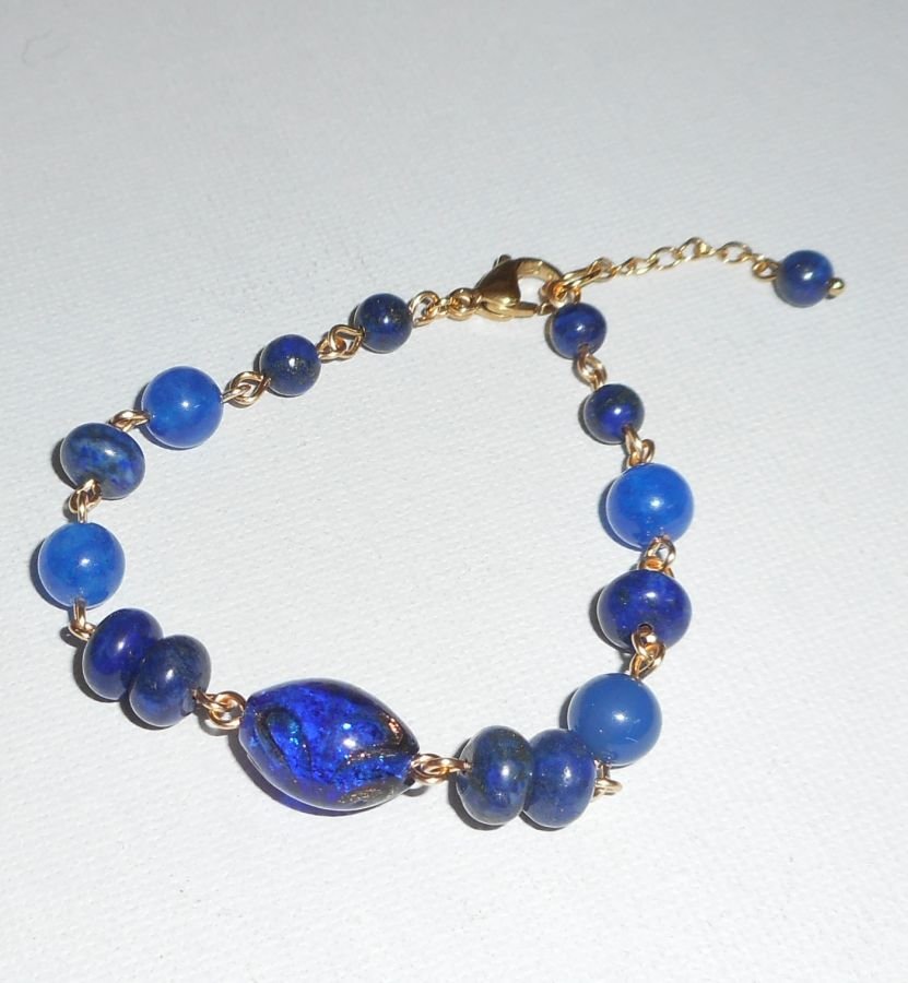 Bracelet en Verre de Murano et pierres semi-précieuses bleu