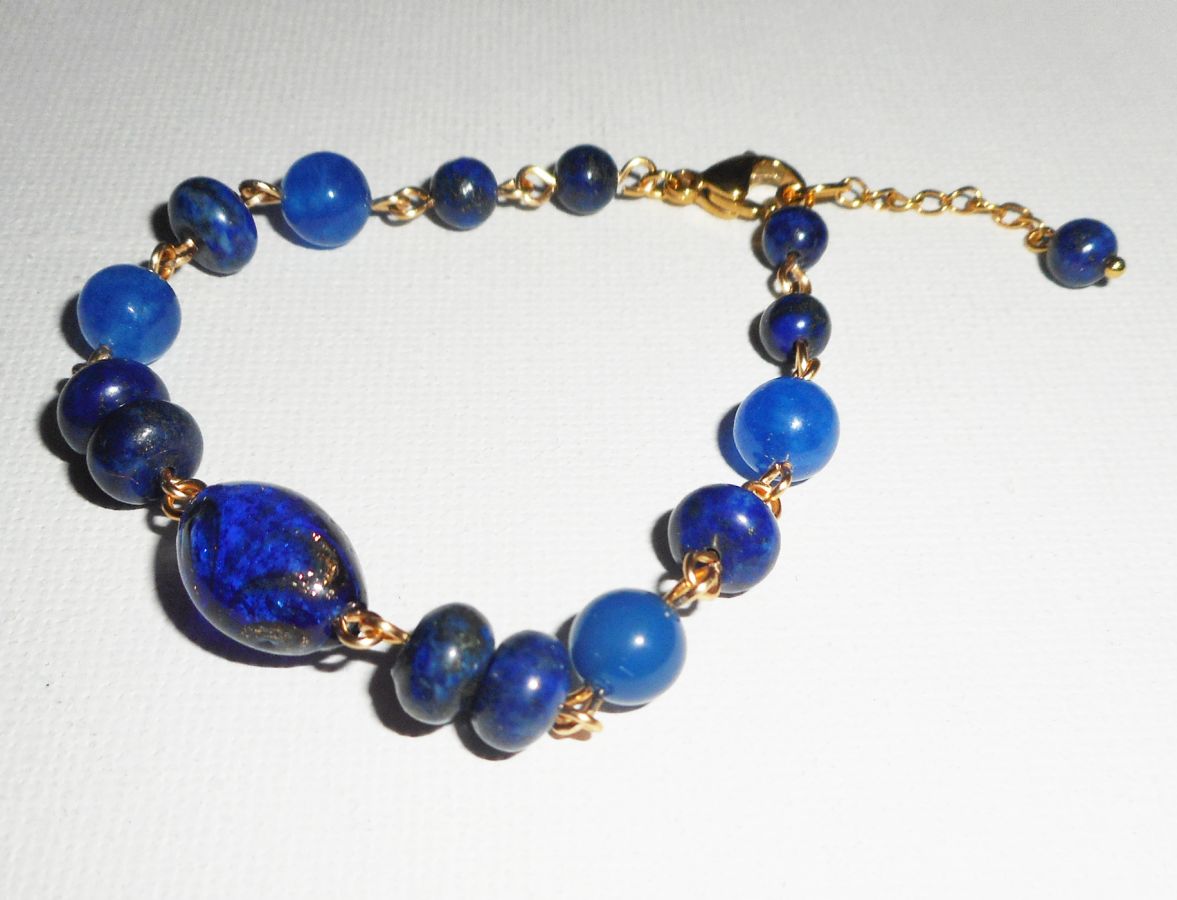 Bracelet en Verre de Murano et pierres semi-précieuses bleu