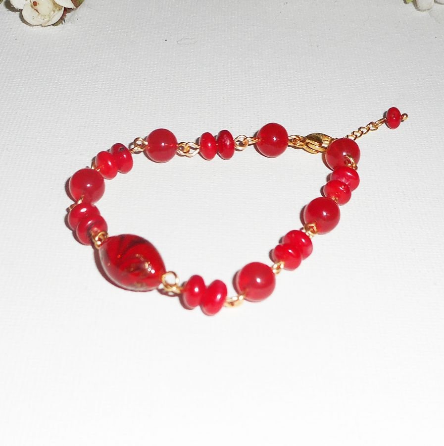 Bracelet en Verre de Murano rouge et gorgone avec jade coloré